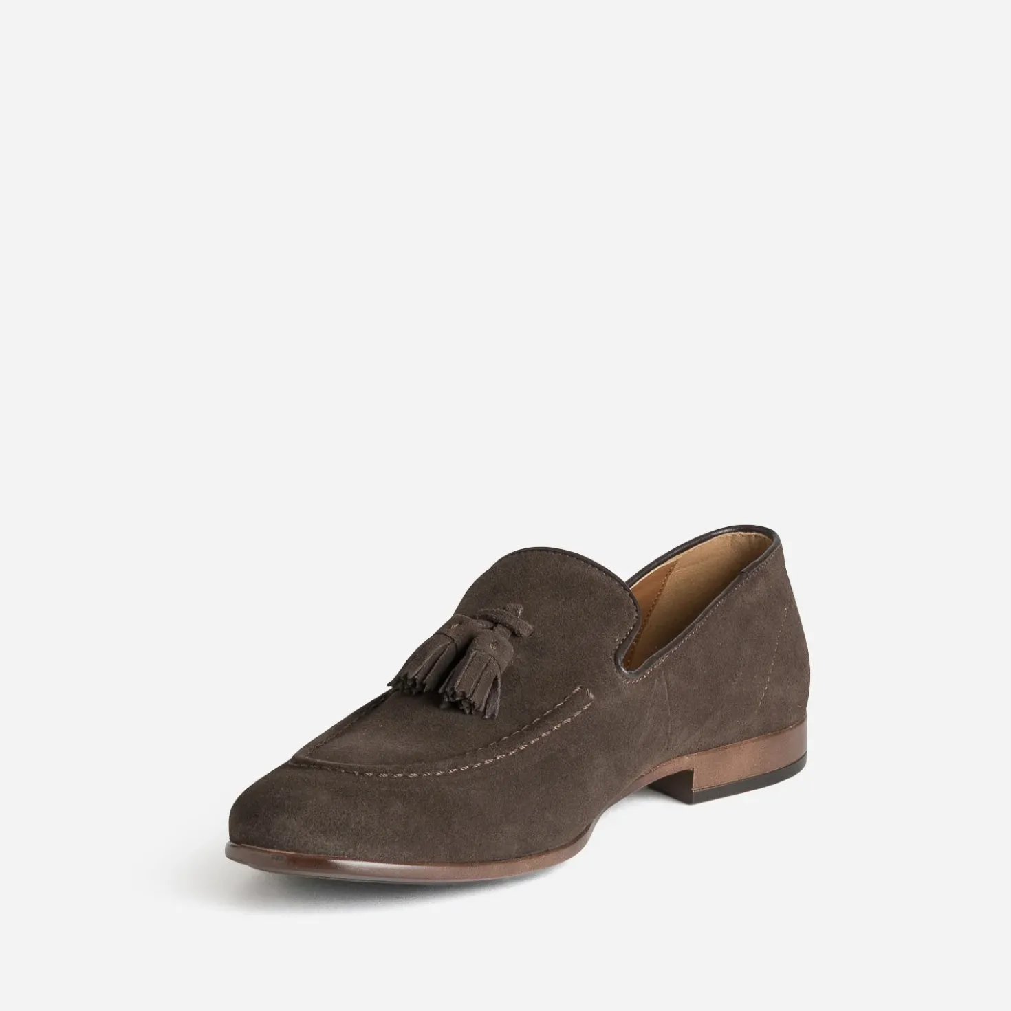 Mocassin marron cuir velours à pampilles