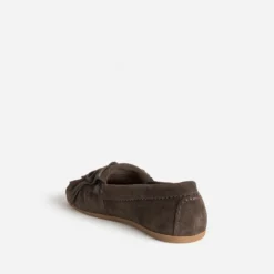 Mocassin marron cuir velours patte frangée