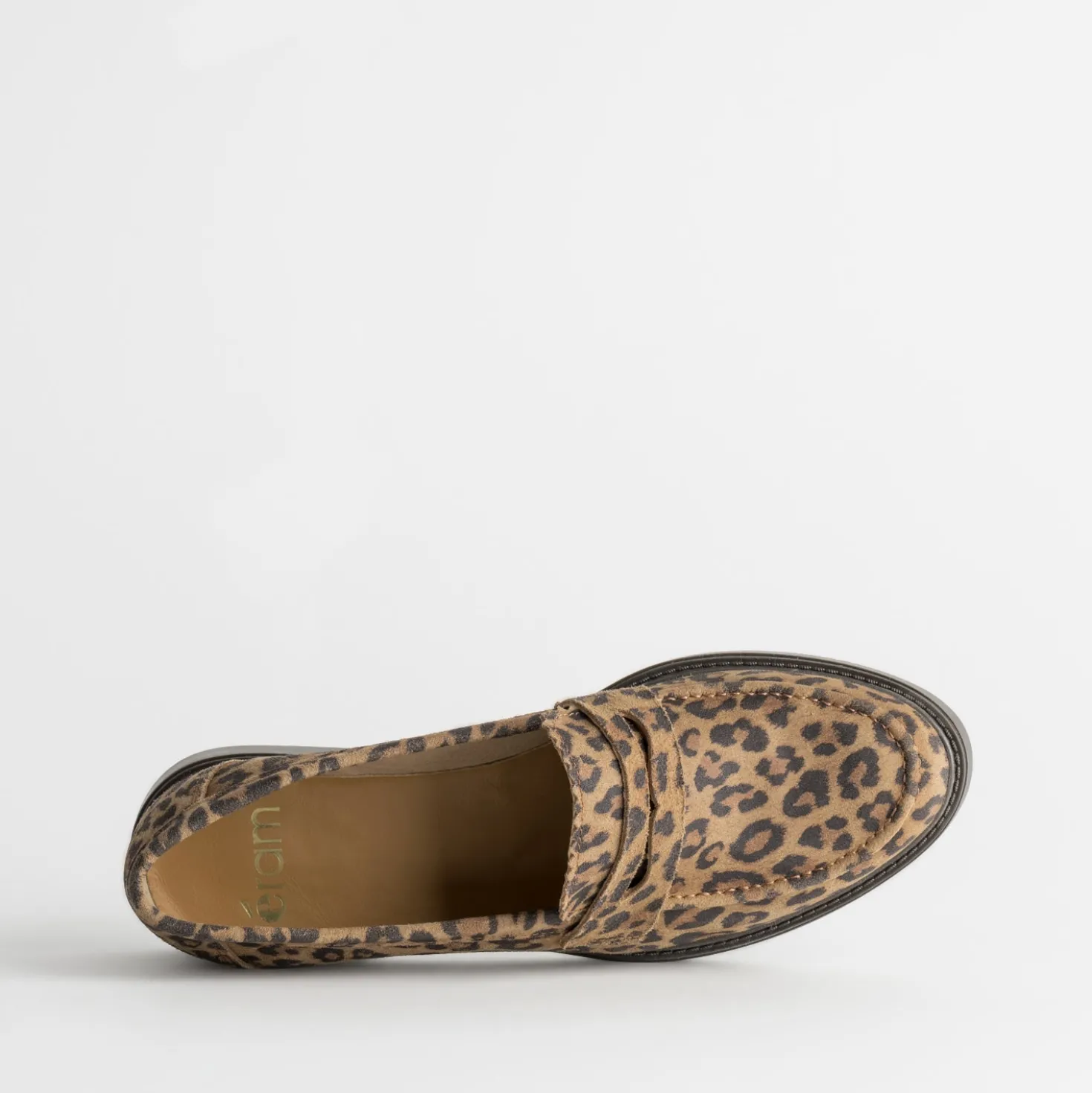 Mocassin marron cuir velours effet léopard
