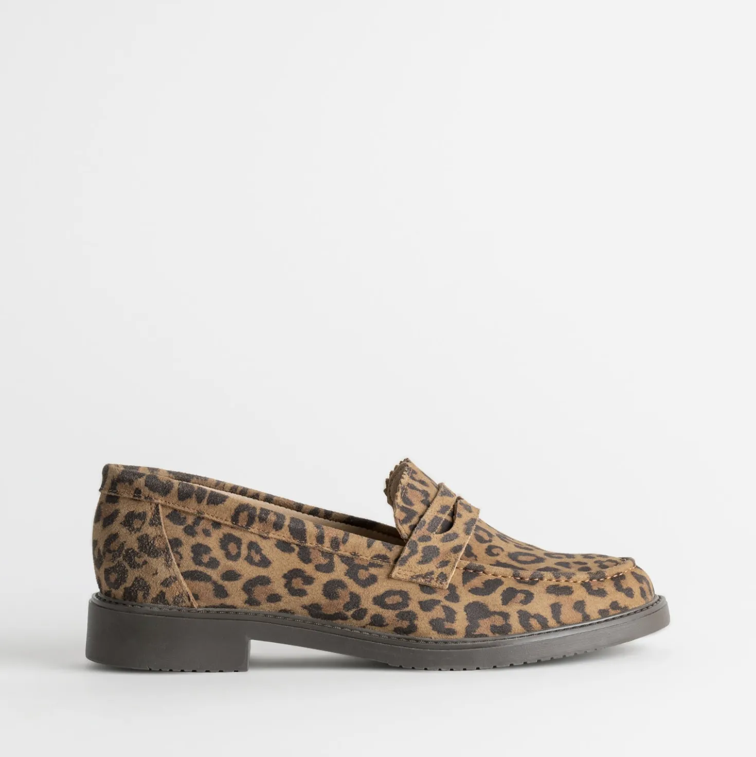 Mocassin marron cuir velours effet léopard