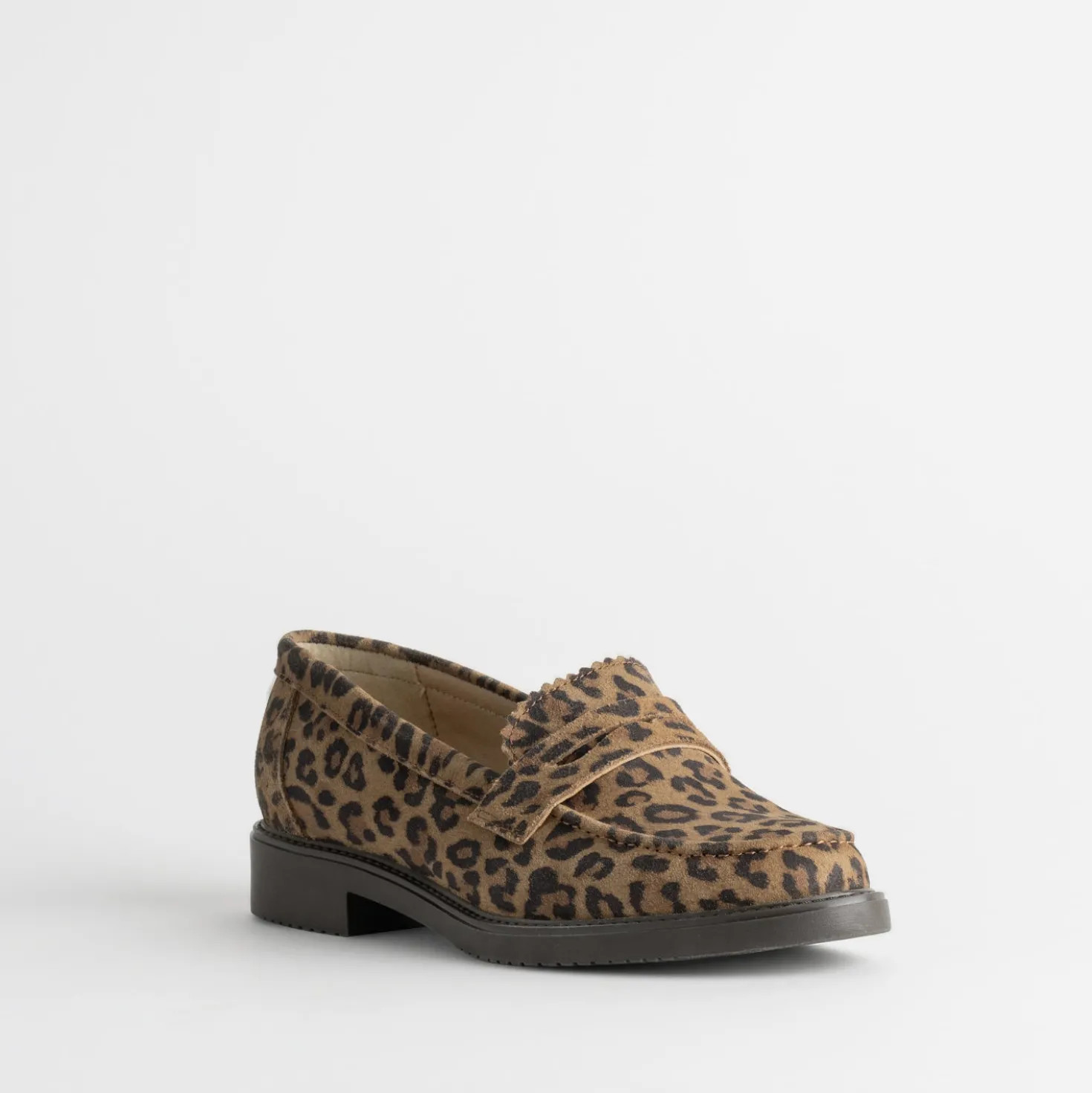Mocassin marron cuir velours effet léopard