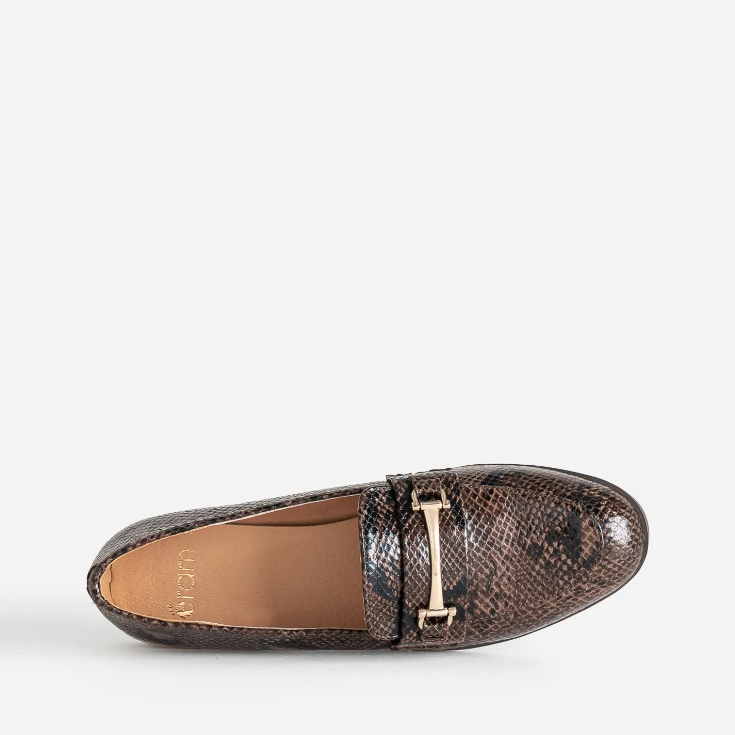 Mocassin marron à effet python détails dorés