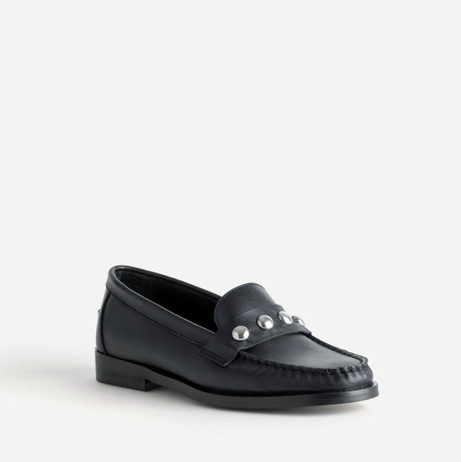 Mocassin noir cuir détails clous bombés