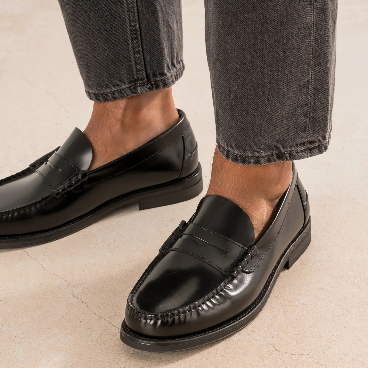 Mocassin noir cuir glacé