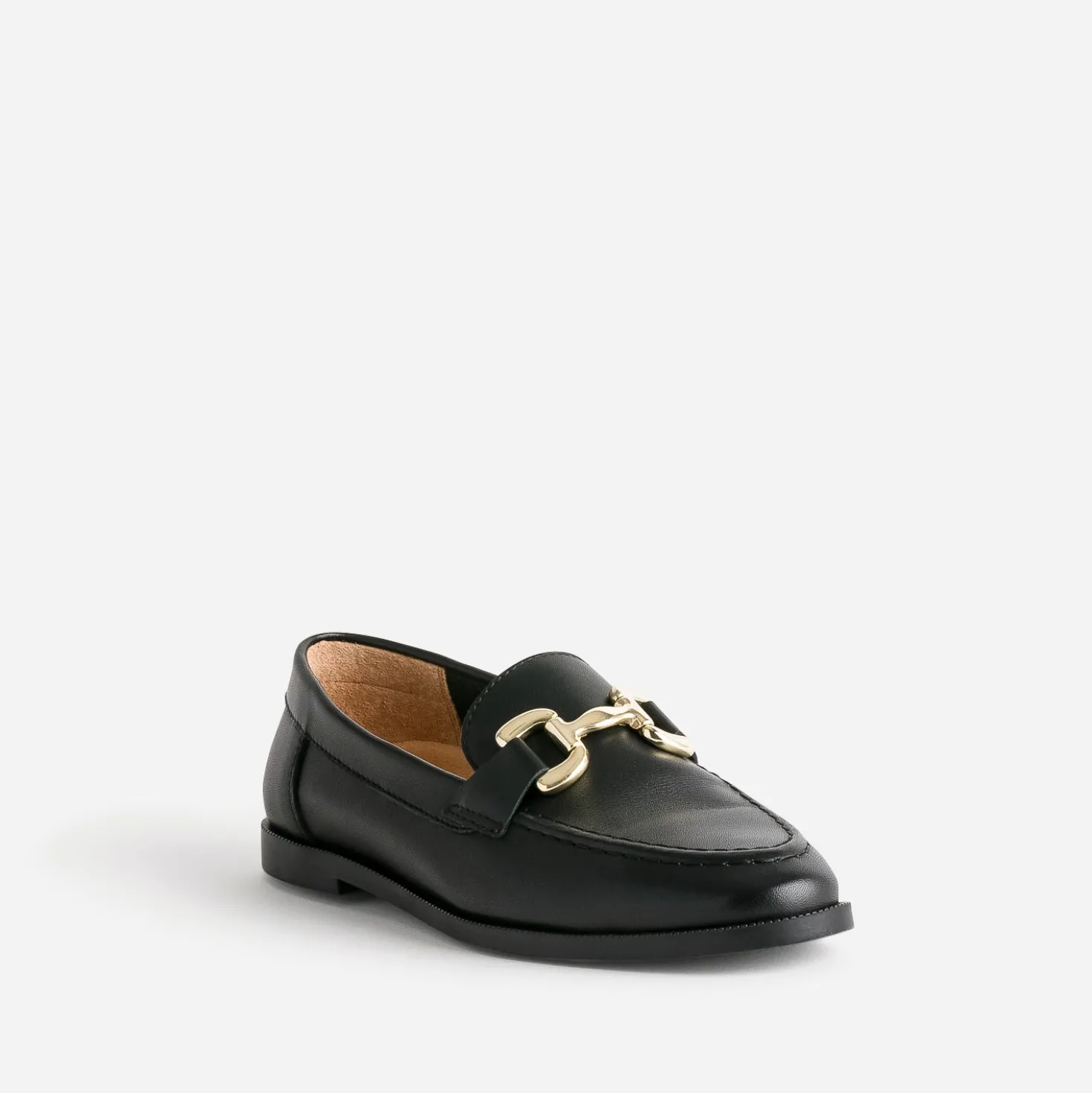 Mocassin noir mors métal doré