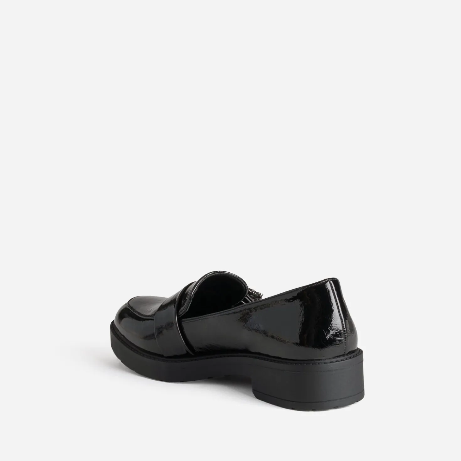 Mocassin noir verni boucle strass