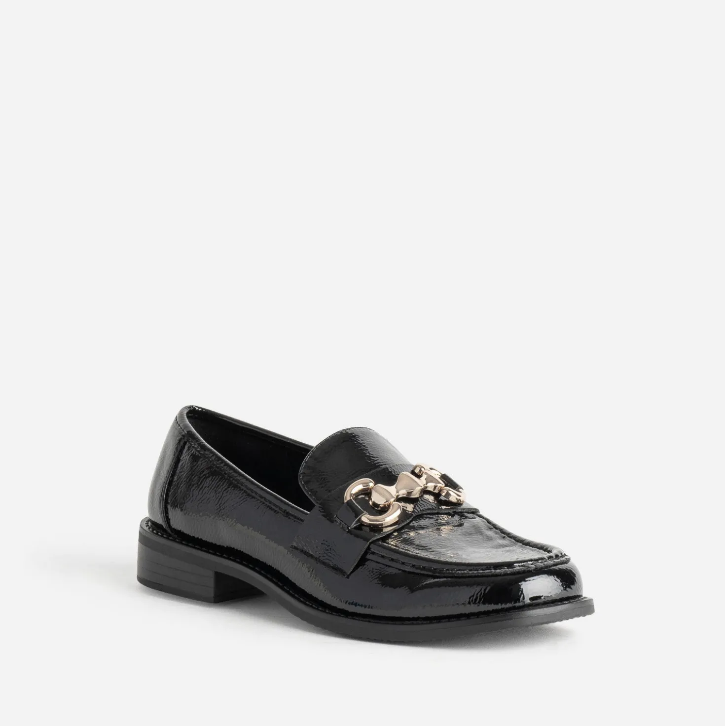 Mocassin noir verni détail doré