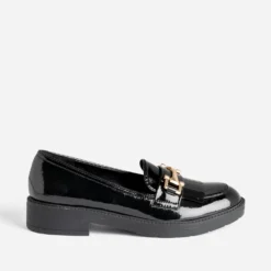Mocassin noir verni à franges