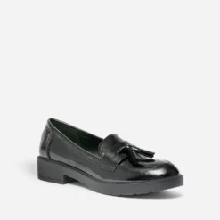 Mocassin noir verni à pampilles