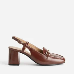 Mocassin slingback cognac à talon