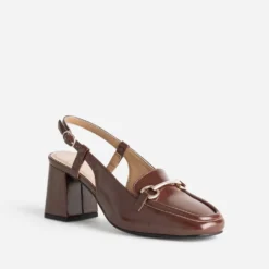 Mocassin slingback cognac à talon