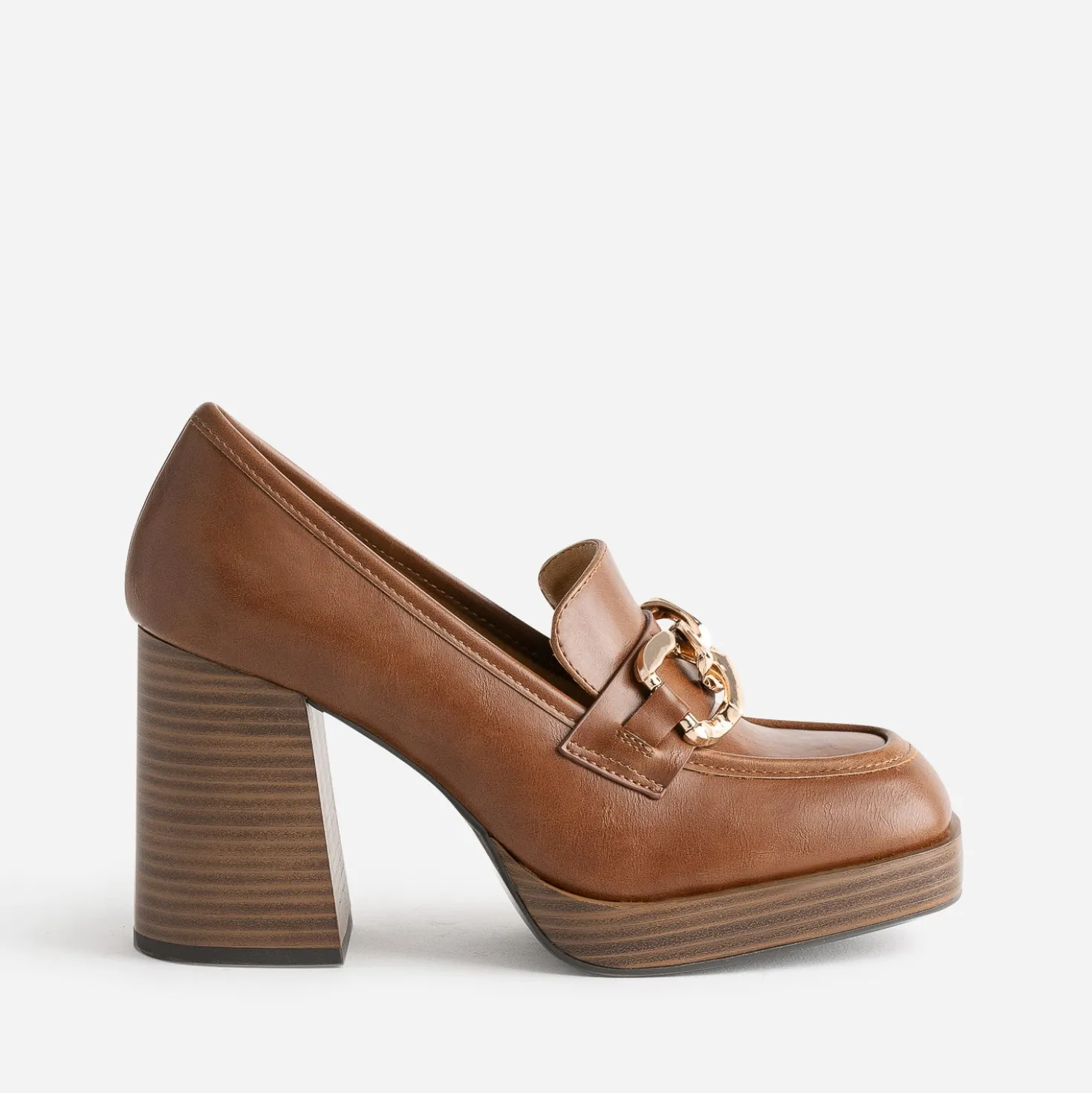 Mocassin à talon camel éco-conçu avec maxi chaîne