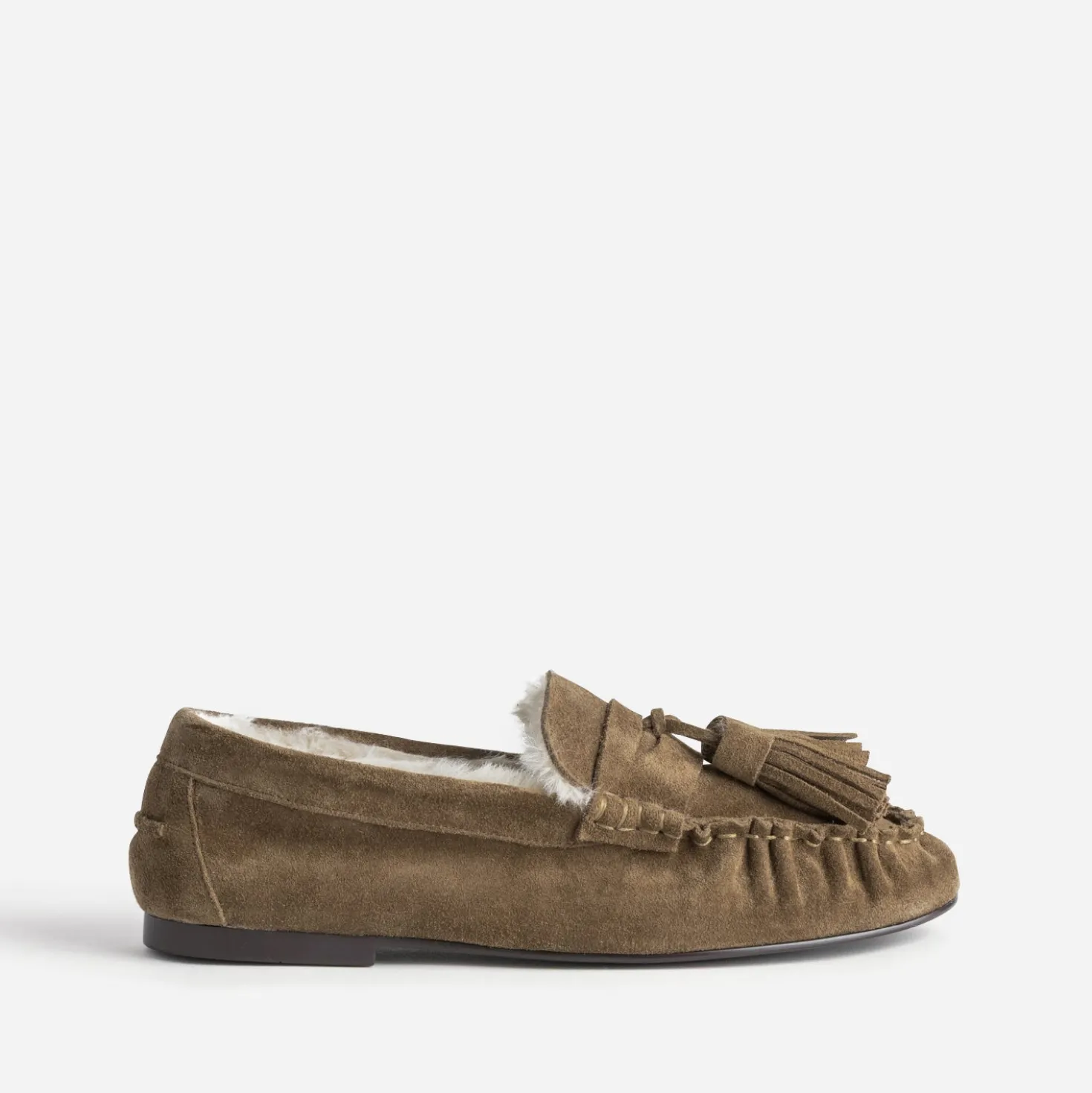 Mocassin taupe cuir velours fourré
