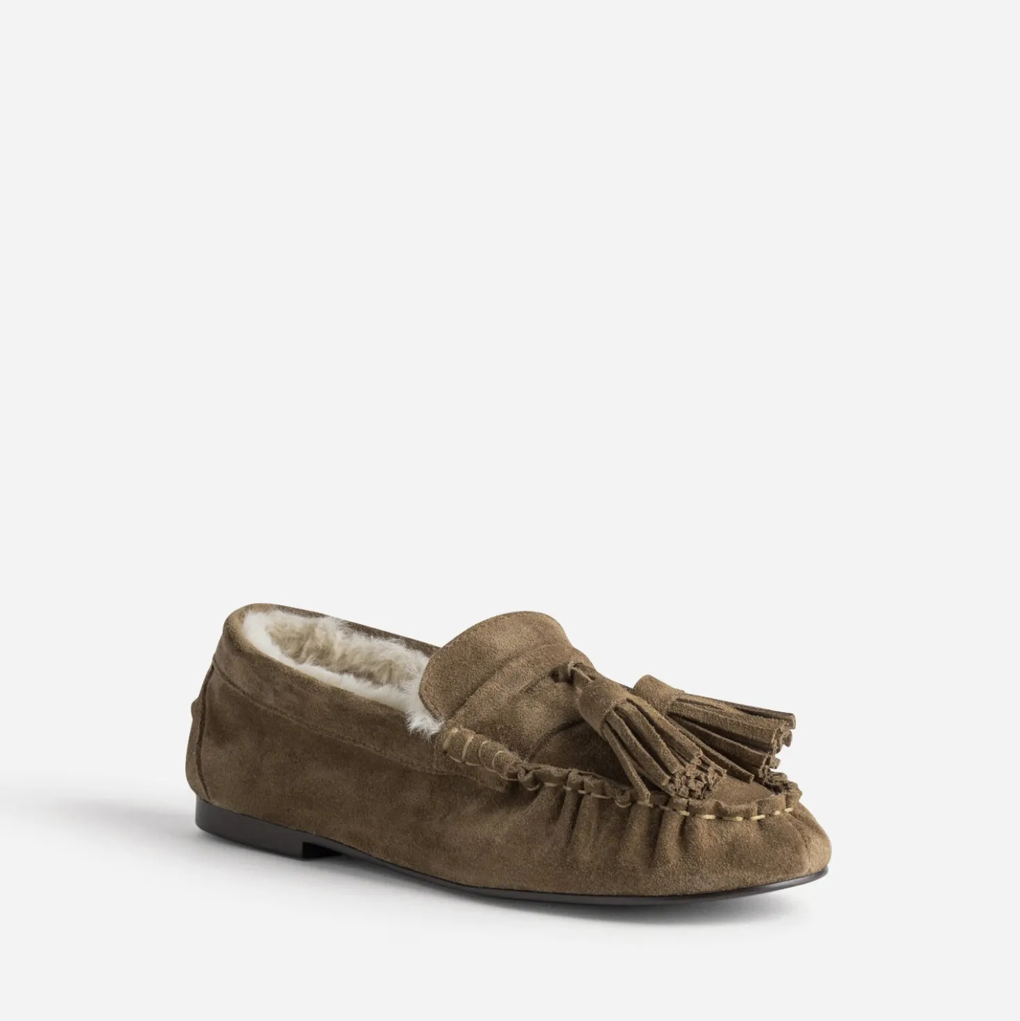 Mocassin taupe cuir velours fourré