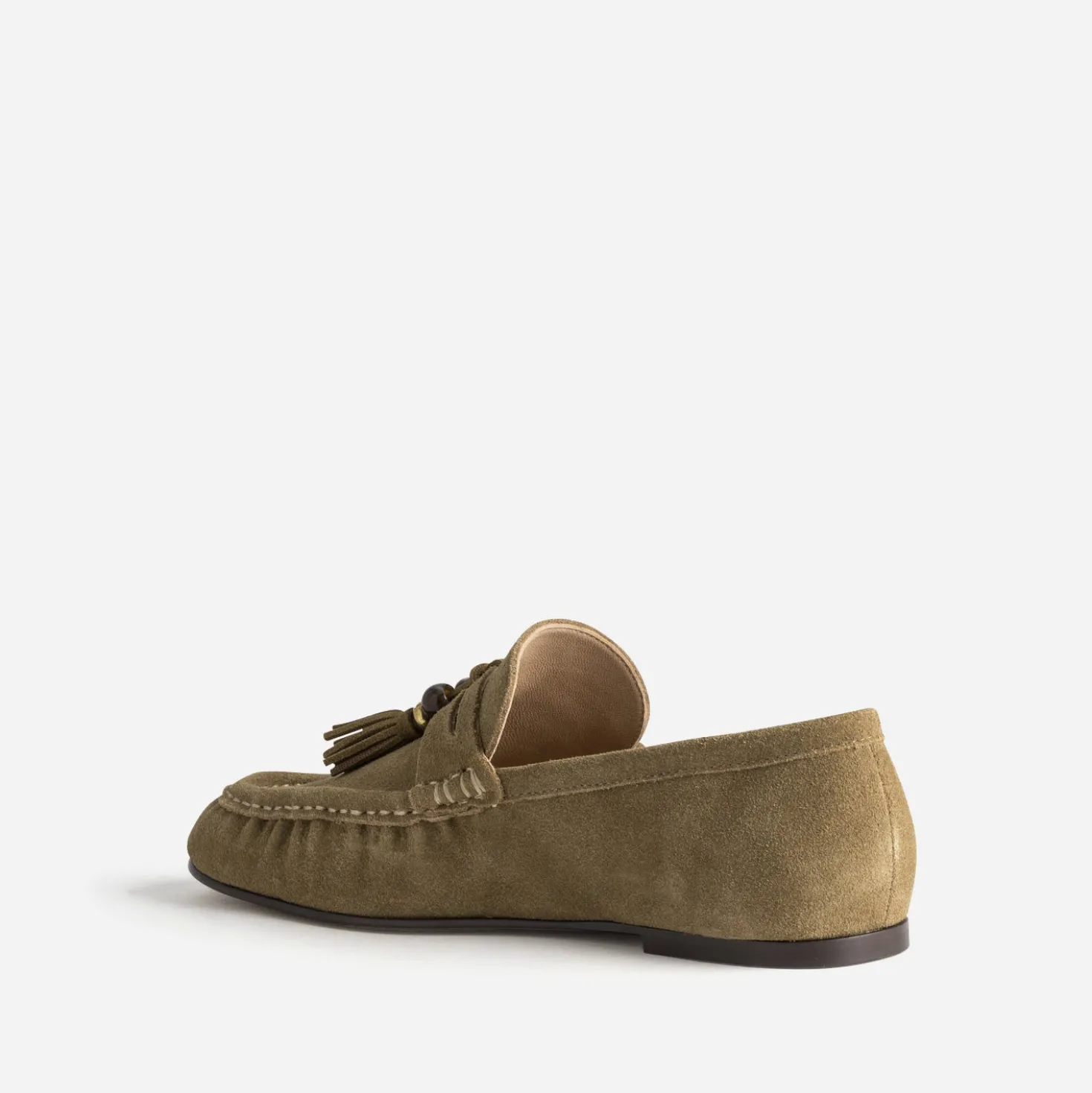 Mocassin taupe cuir velours à pampilles