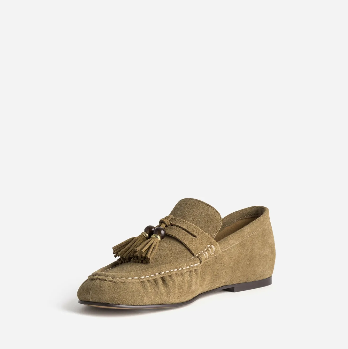 Mocassin taupe cuir velours à pampilles