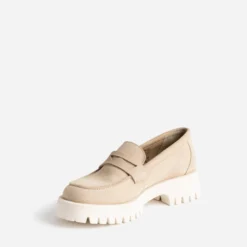 Mocassin TEXTO beige cuir velours cranté