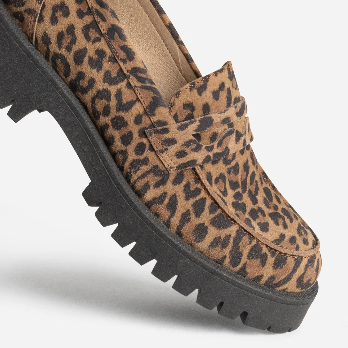 Mocassin TEXTO marron cuir velours motif léopard