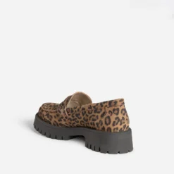 Mocassin TEXTO marron cuir velours motif léopard