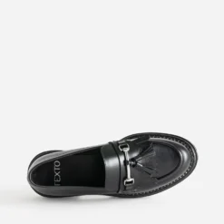 Mocassin TEXTO noir cuir à frange et pampilles