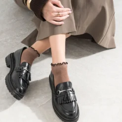 Mocassin TEXTO noir cuir à frange et pampilles