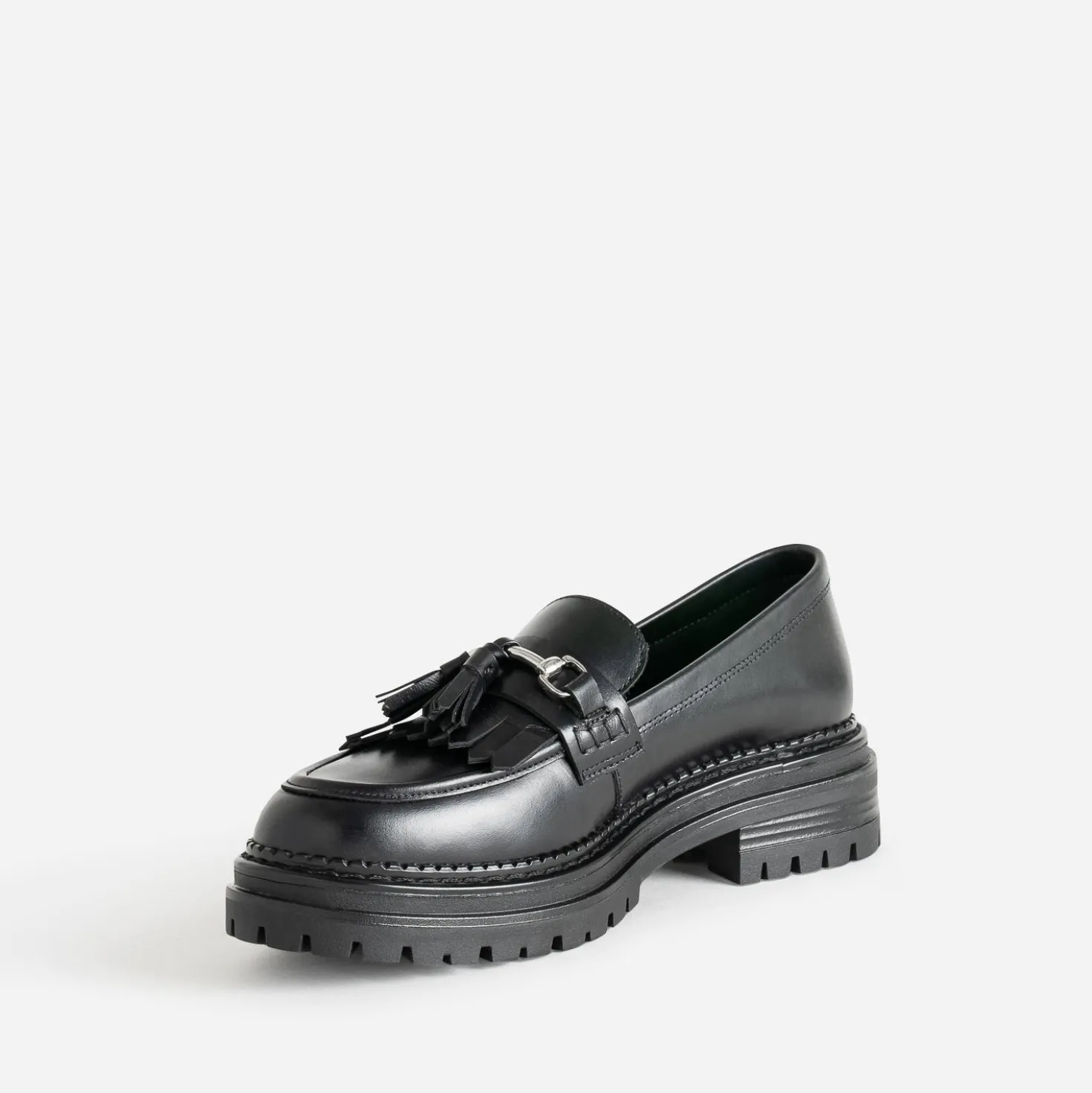 Mocassin TEXTO noir cuir à frange et pampilles