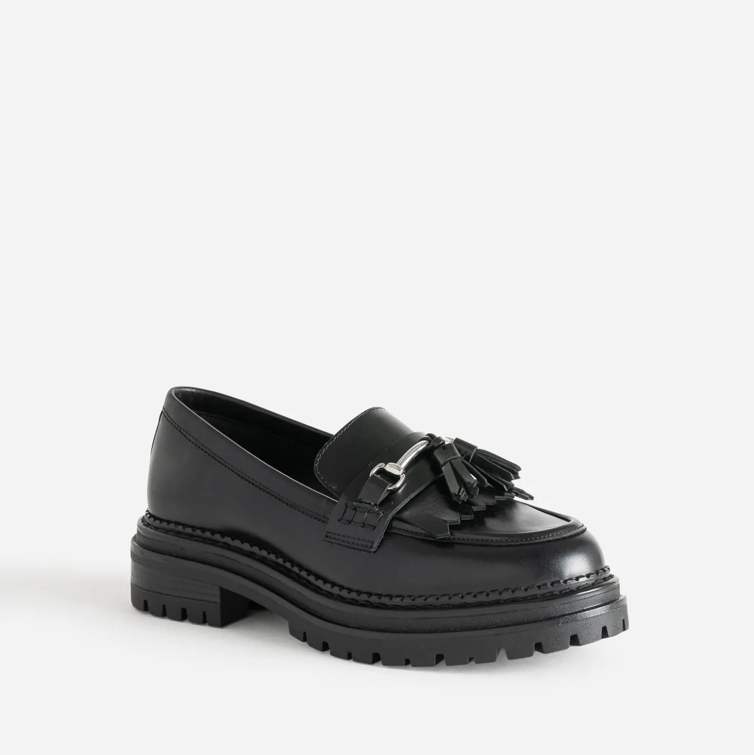 Mocassin TEXTO noir cuir à frange et pampilles
