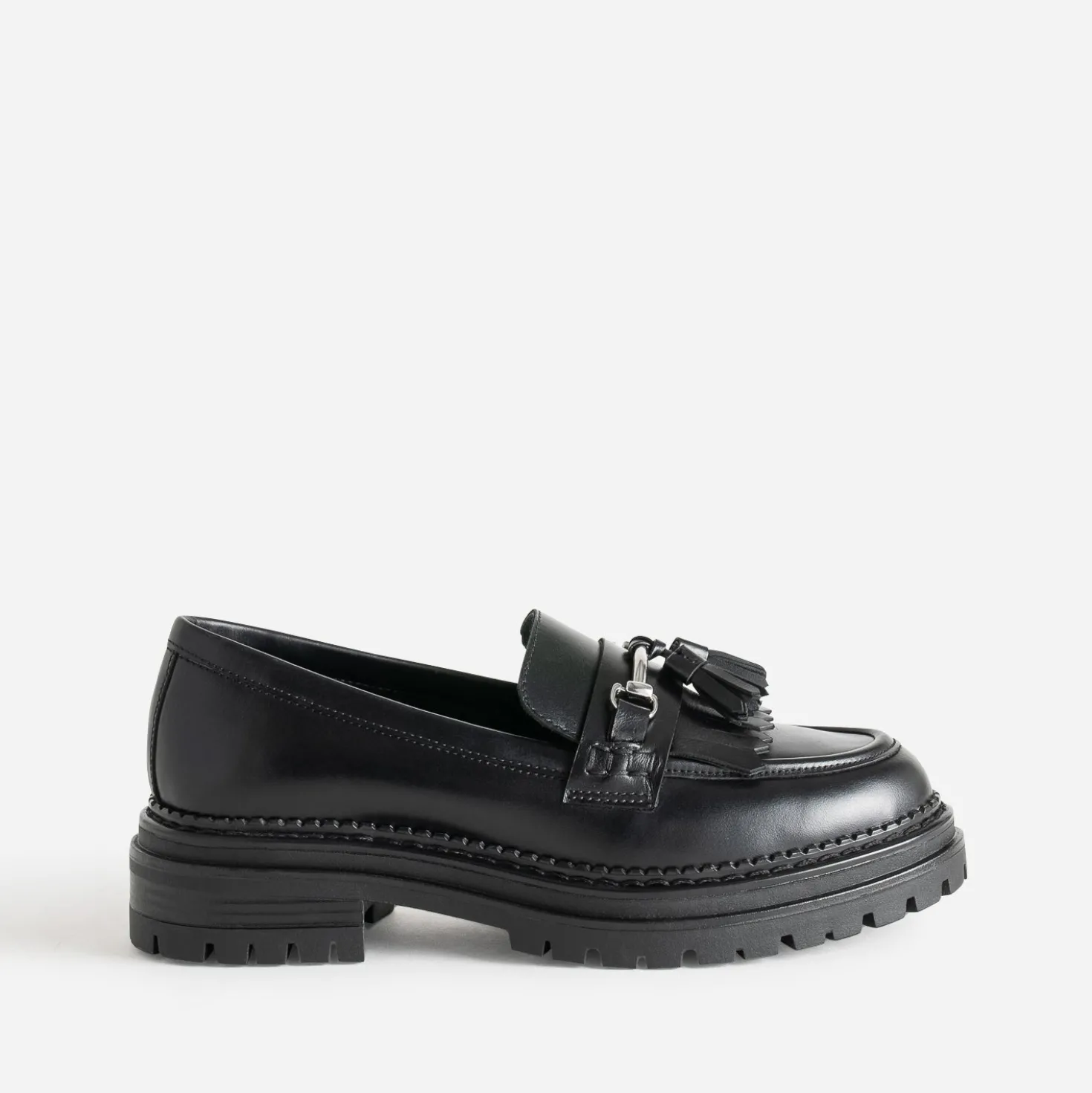 Mocassin TEXTO noir cuir à frange et pampilles