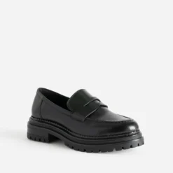 Mocassin TEXTO noir cuir semelle crantée