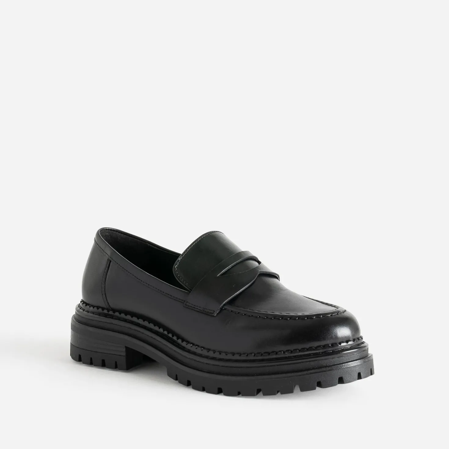 Mocassin TEXTO noir cuir semelle crantée