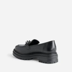 Mocassin TEXTO noir en cuir à semelle crantée