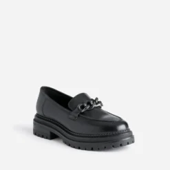 Mocassin TEXTO noir en cuir à semelle crantée