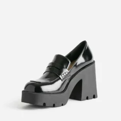 Mocassin TEXTO noir à plateforme crantée