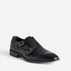 Monk noir cuir bout droit