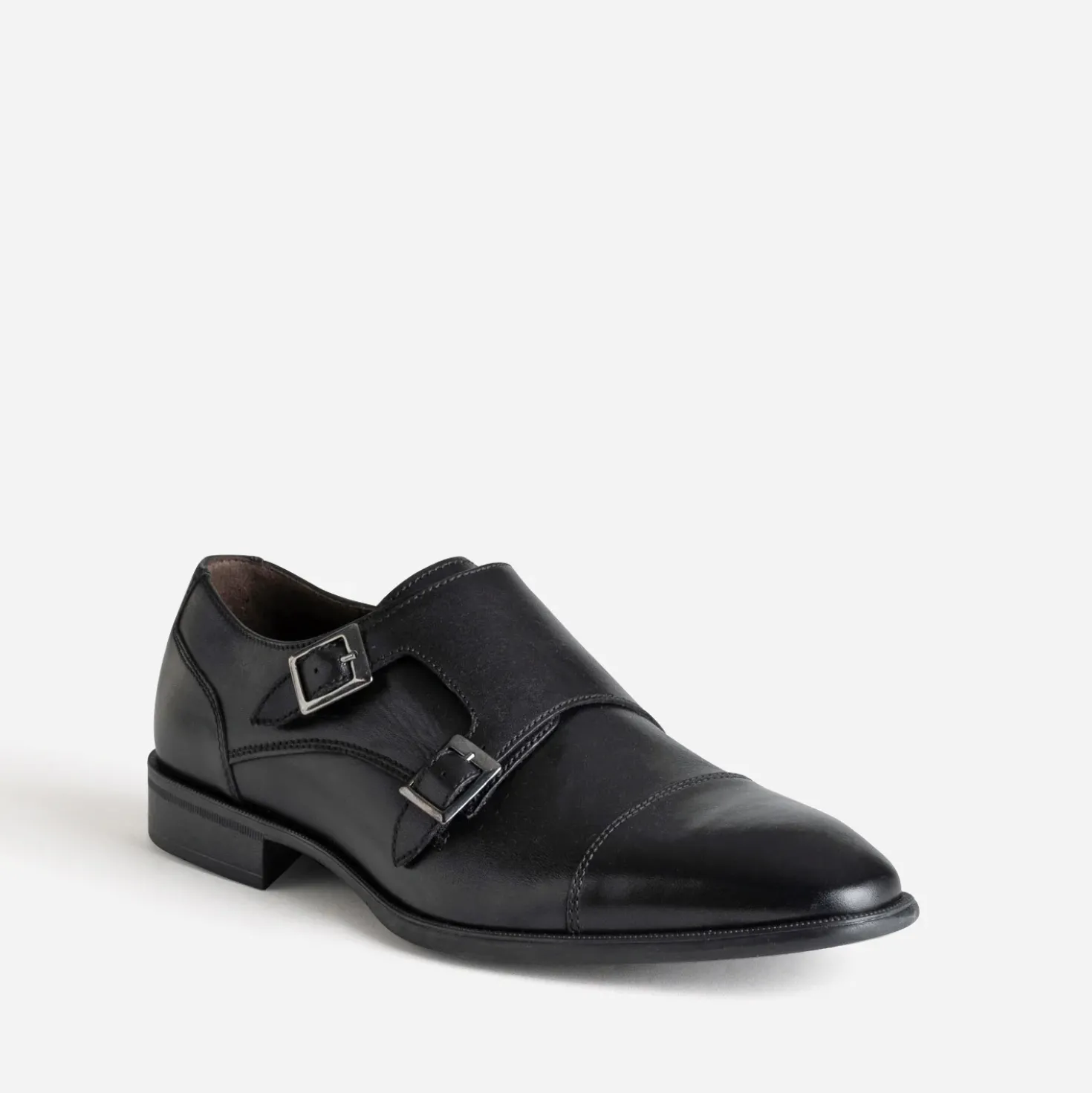 Monk noir cuir bout droit