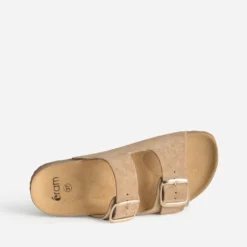 Mule anatomique beige cuir velours à plateforme