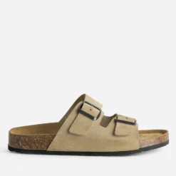 Mule anatomique beige cuir velours