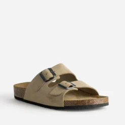 Mule anatomique beige cuir velours