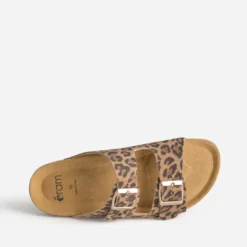 Mule anatomique beige cuir velours effet léopard