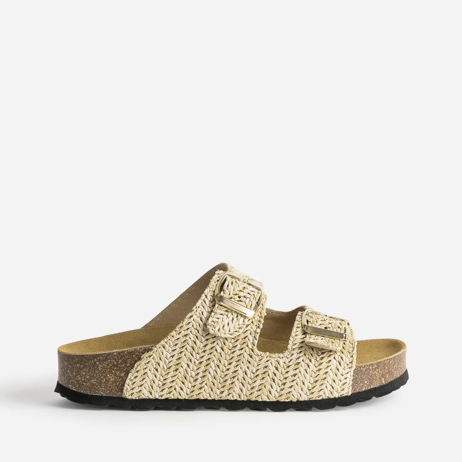 Mule anatomique beige effet raphia plateforme