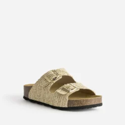 Mule anatomique beige effet raphia plateforme