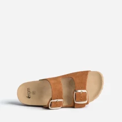 Mule anatomique camel cuir velours à plateforme