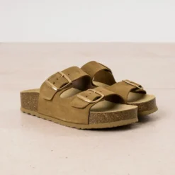 Mule anatomique camel cuir velours à plateforme