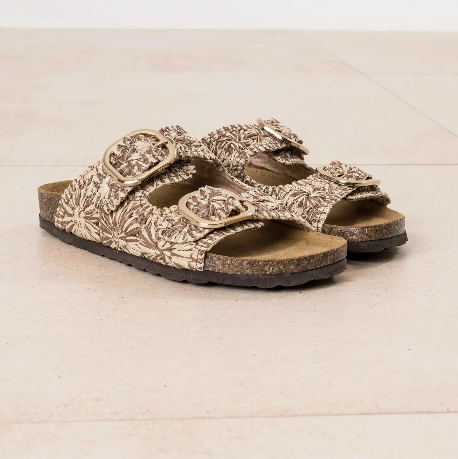 Mule anatomique camel tressée beige