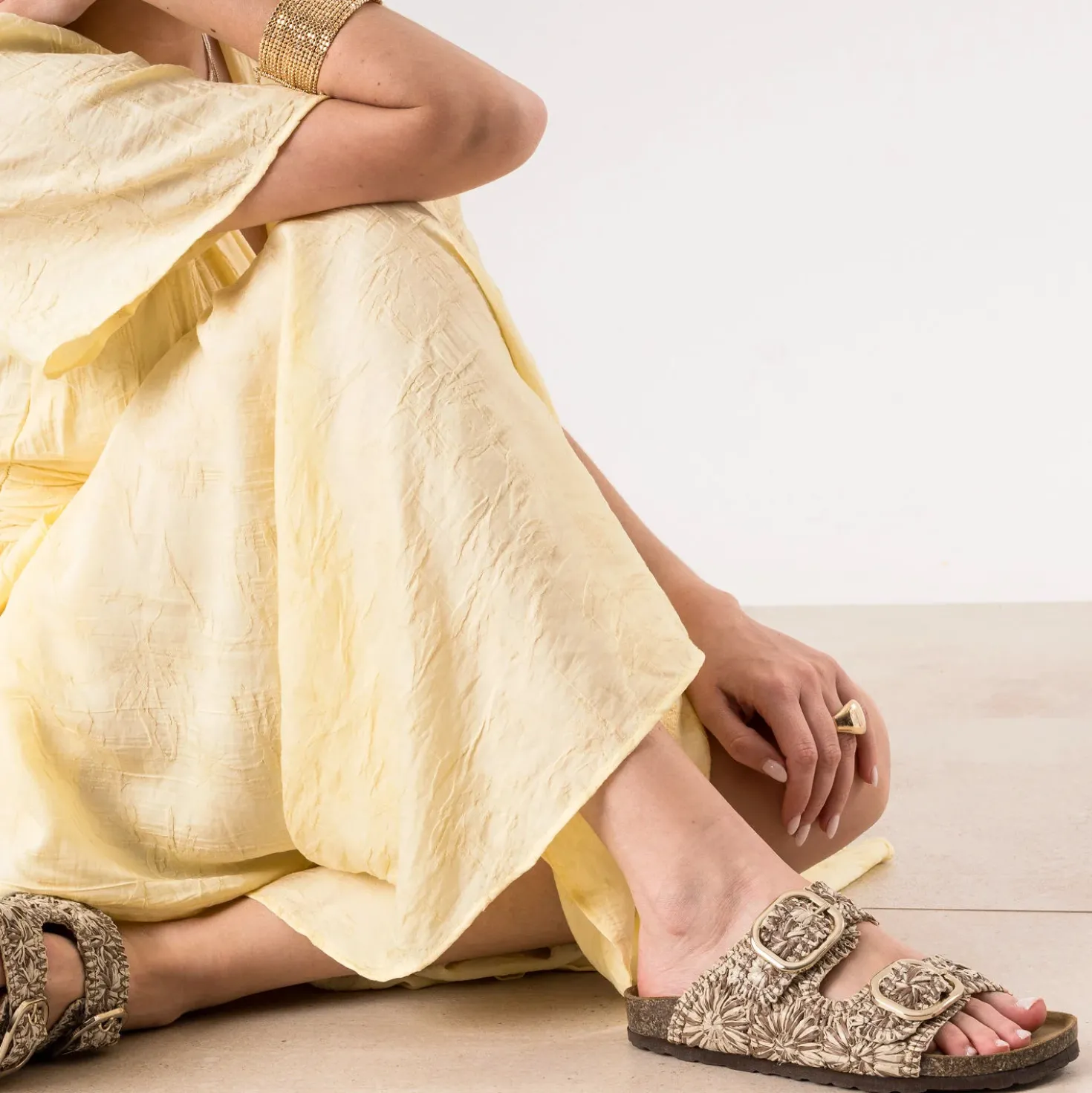 Mule anatomique camel tressée beige