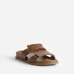 Mule anatomique cognac cuir avec patte frangée