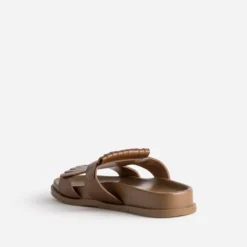 Mule anatomique cognac cuir avec patte frangée