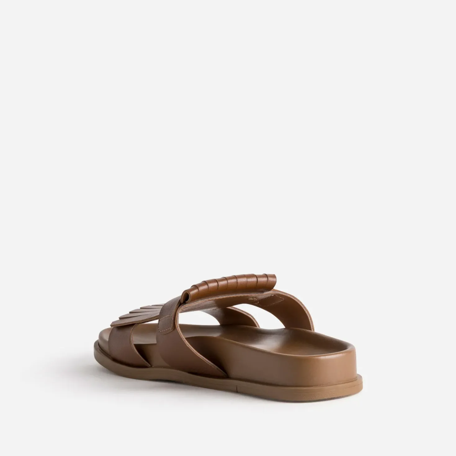 Mule anatomique cognac cuir avec patte frangée