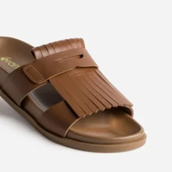 Mule anatomique cognac cuir avec patte frangée