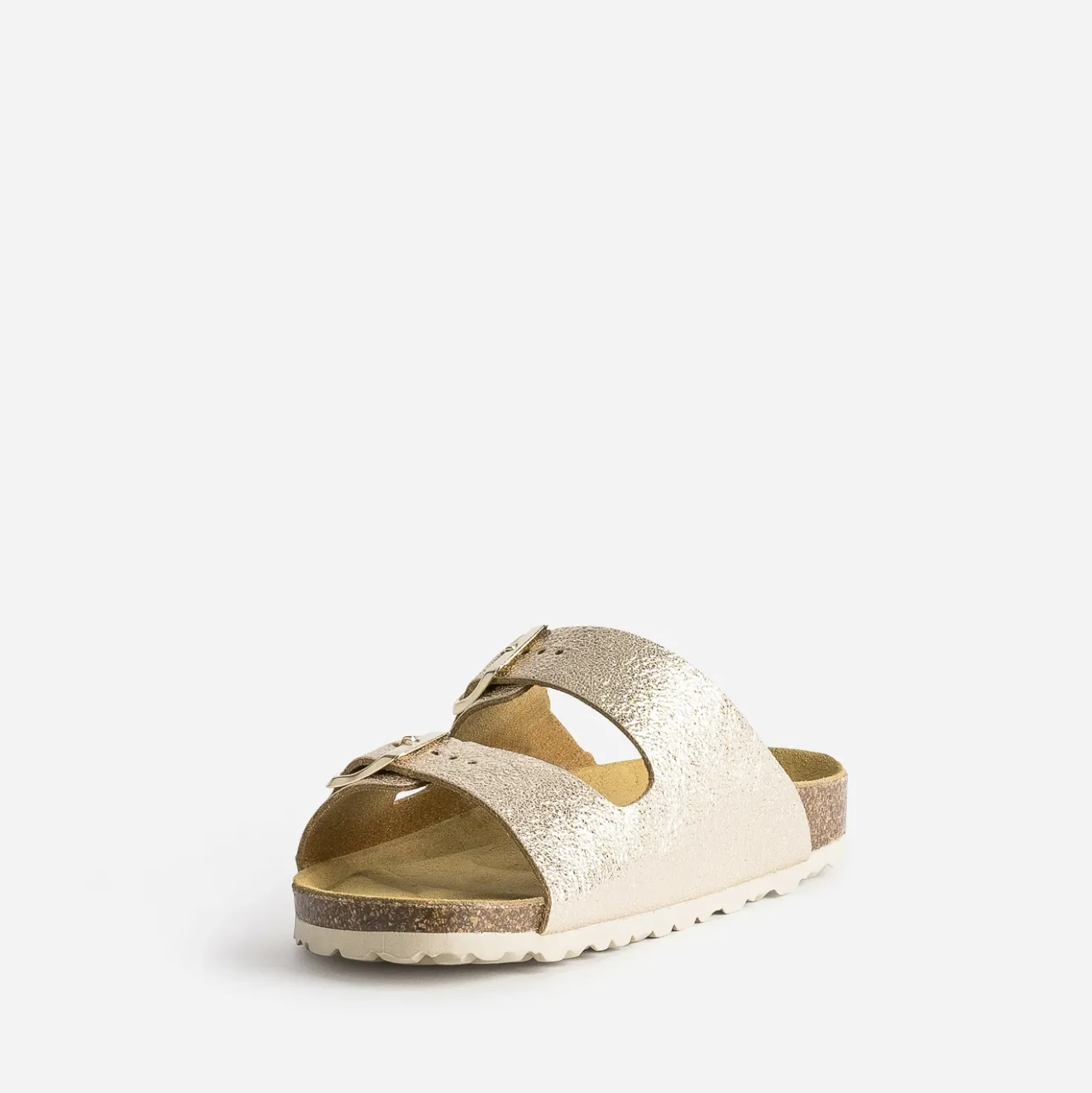 Mule anatomique dorée en cuir froissé éco-conçu